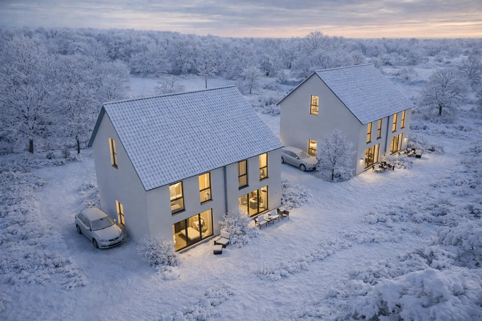 Luftansicht Doppelhaushälften Diedorf Fuggerstraße im Winter